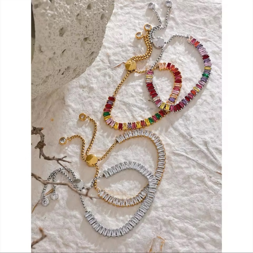 1piece Yhpup Colorful Bling Cubic Zirconia Chain Stainless Steel Luxury bracelet - Picture 2 of 4